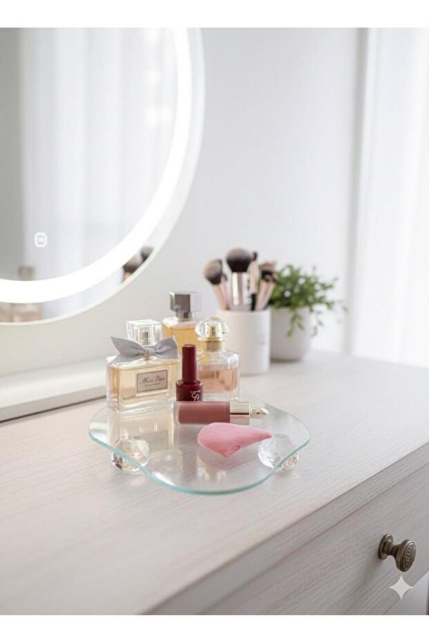 Decorative Glass Organizer Bathroom Coffee Table Top Makeup Organizer Tray Crystal - Diamond Round Model Ball