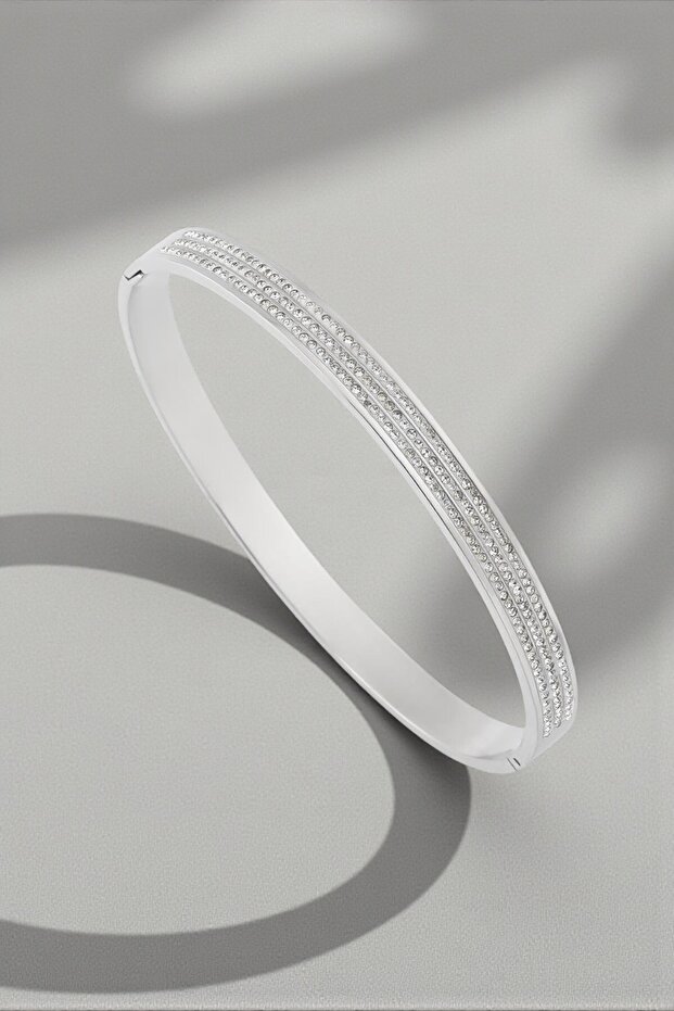 Stainless Steel Silver Color 3 Rows Waterway Crystal Stone Tarnish Free Clasp Bracelet