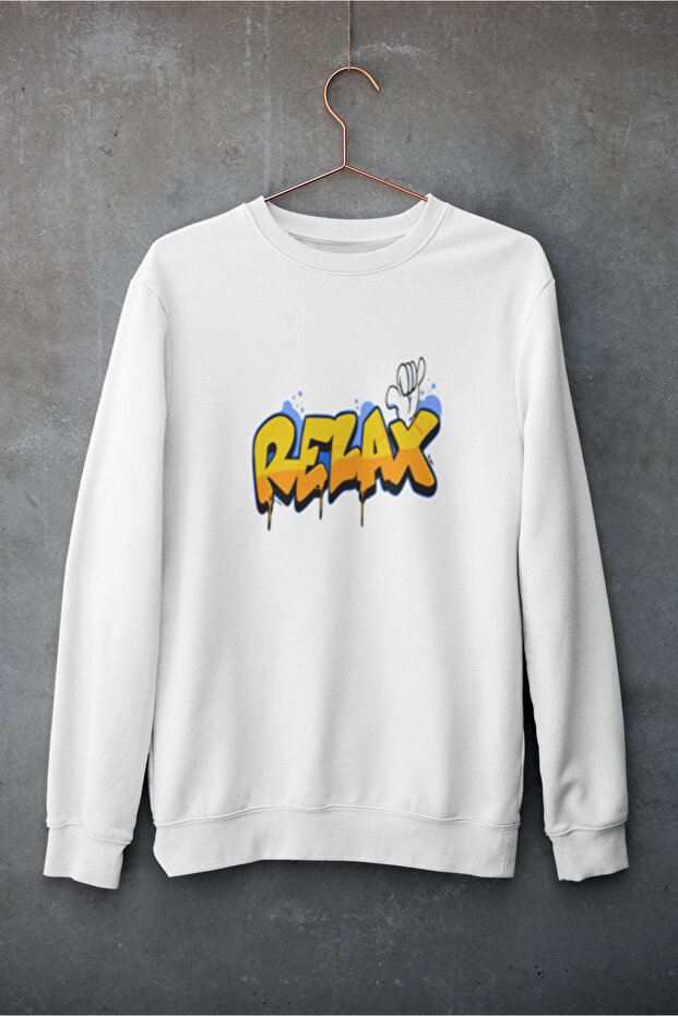 سويت شيرت RELAX مطبوع من القطن بأكمام طويلة وثلاث خيوط شا مبطن بالصوف نيسكس
