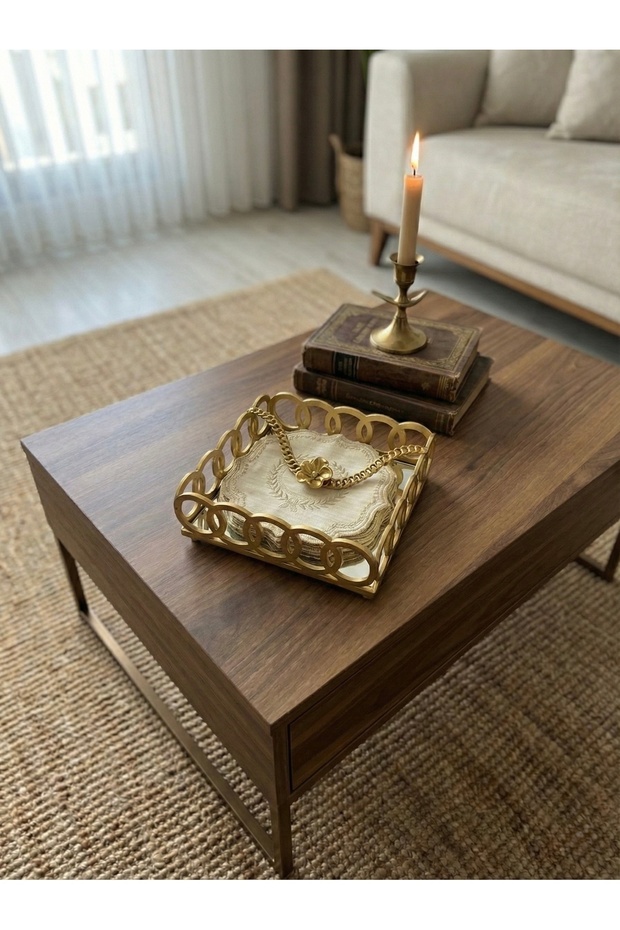 Rose Detailed Gold Ring Square Napkin Holder – Decorative Desktop Serving and Presentation Accessory (18X18)