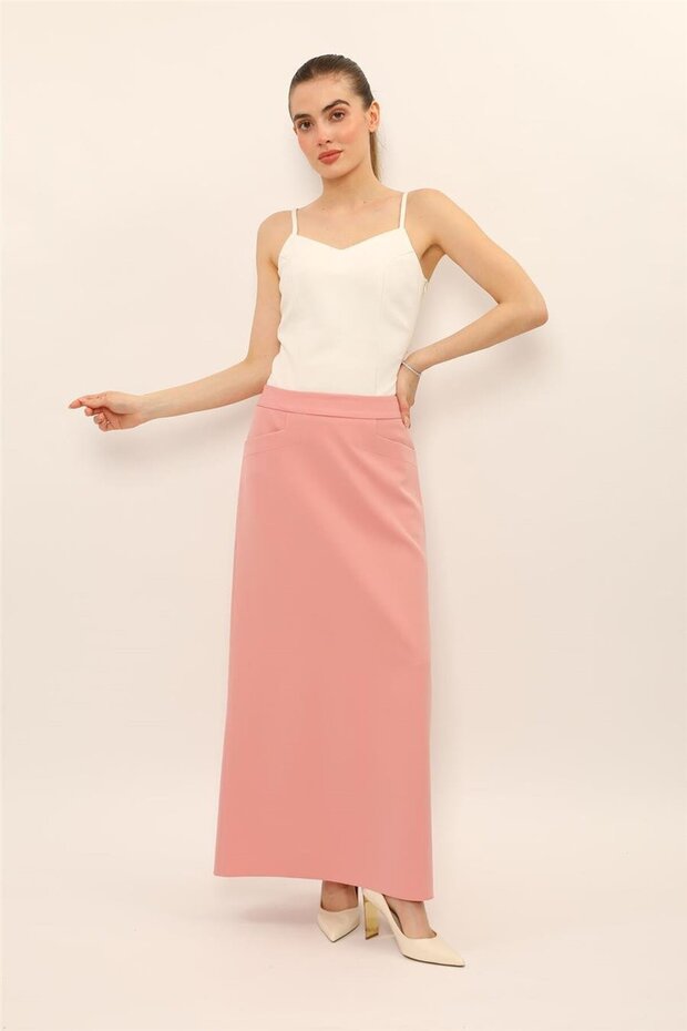 Belted Square Pocket Bell Skirt-Powder - 5537100