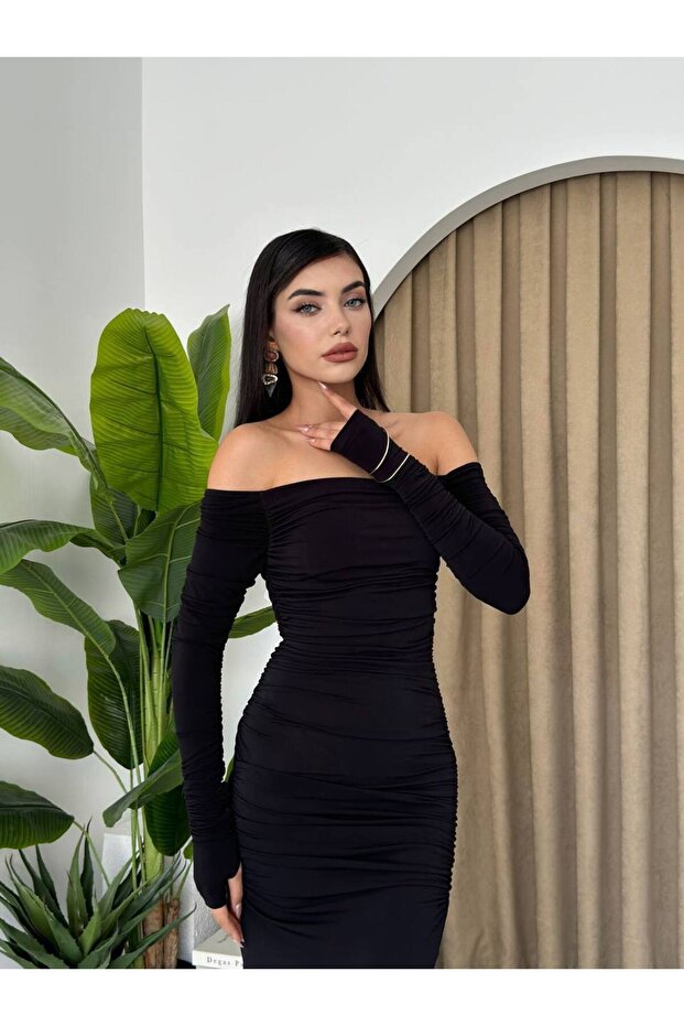 Madonna Yaka Drapeli Elbise - 5