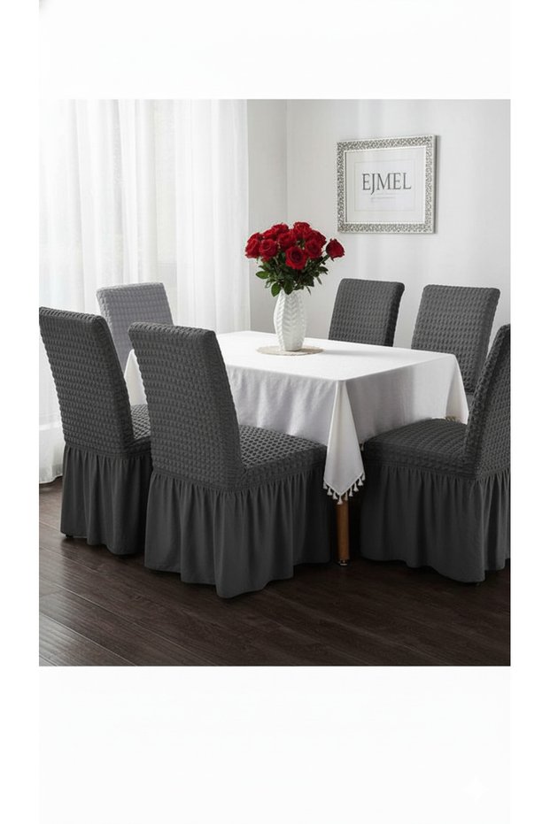 Chair Cover with Pleated Skirt, Chair Cover, 6 Pieces, Stain-Resistant, Elastic and Flexible