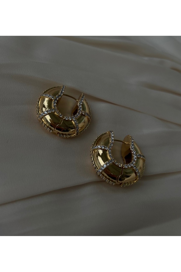 Taşlı Gold Küpe - 4