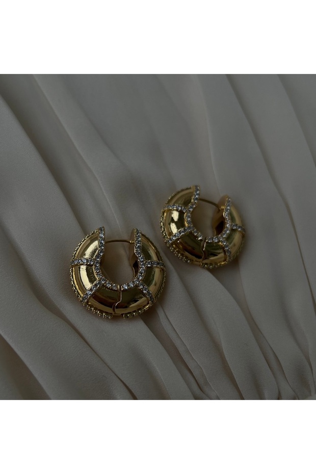 Taşlı Gold Küpe - 5