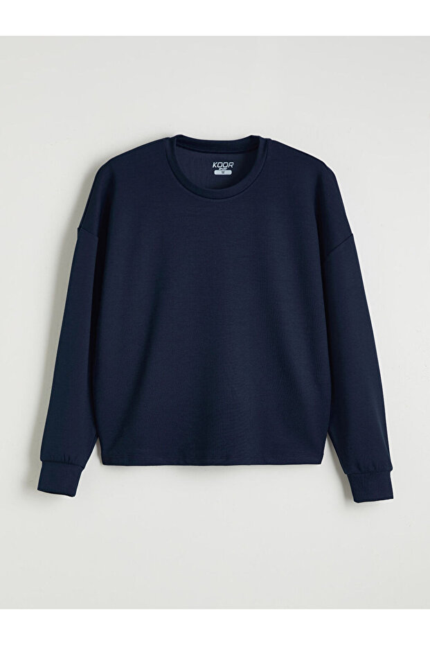Navy Blue Crew Neck Women's Sweatshirt from Plus-Store