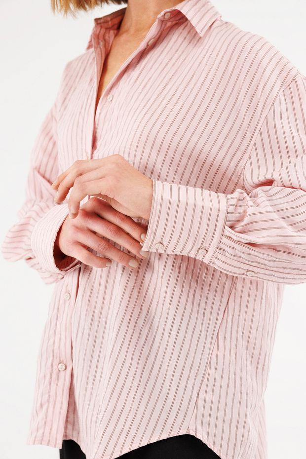 Oversize Çizgili Gömlek - 5