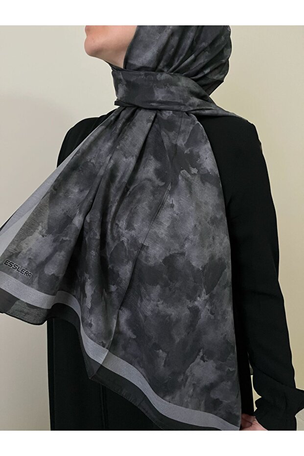 Bulut Desen Siyah Soft Şal - 3