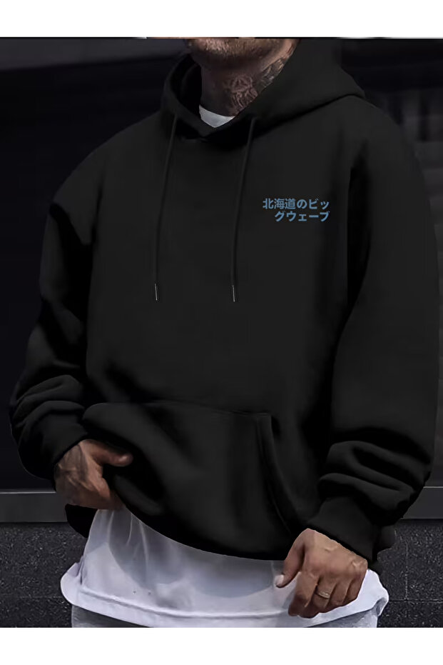 Japanese Wave Pattern K Hooded Sweatshirt for Men