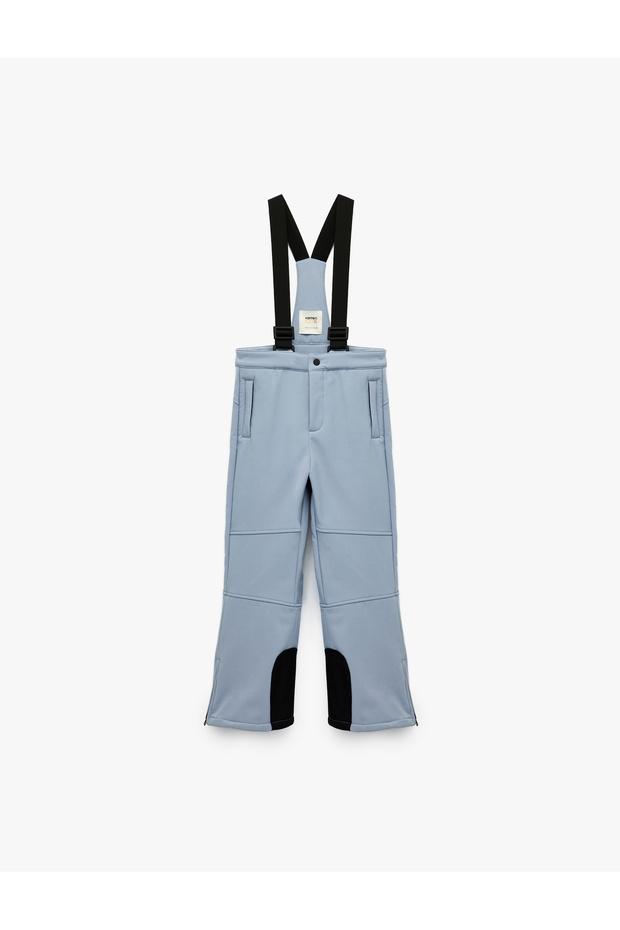 High Waist Wide Leg Zippered Pockets Water Repellent Bib Ski Pants