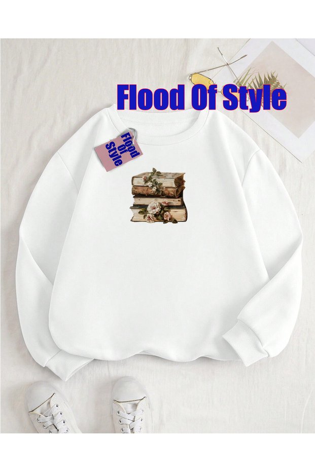White Book Minimalist Printed Biskilet Collar Sweatshirt