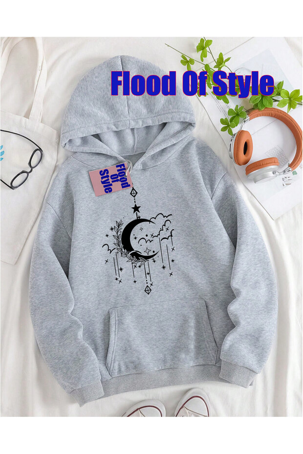 Gray Moon Fancy Minimalist Printed Crew Neck Sweatshirt