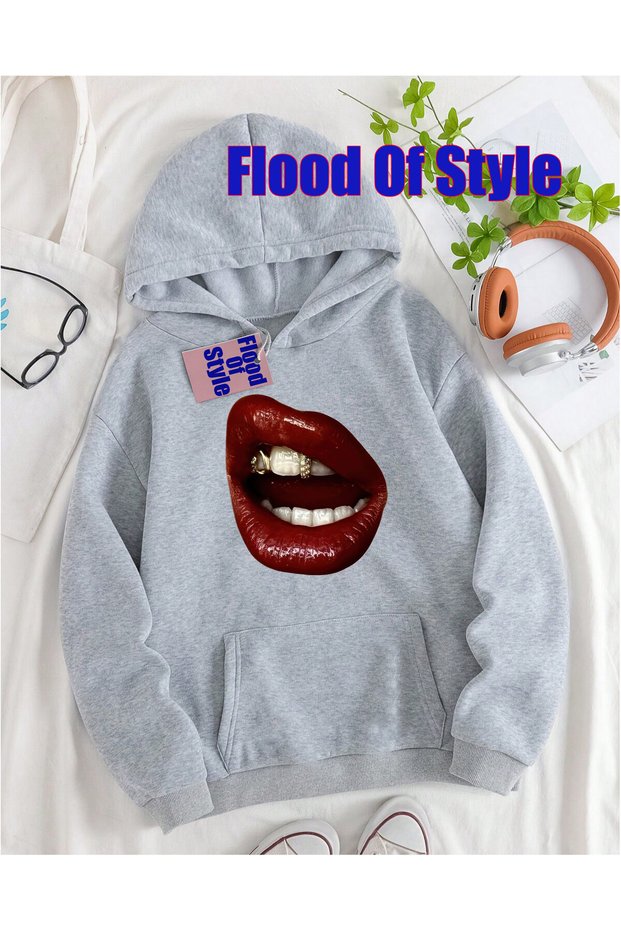 Black Lip Muc Minimalist Printed Biskilet Yaka Sweatshirt