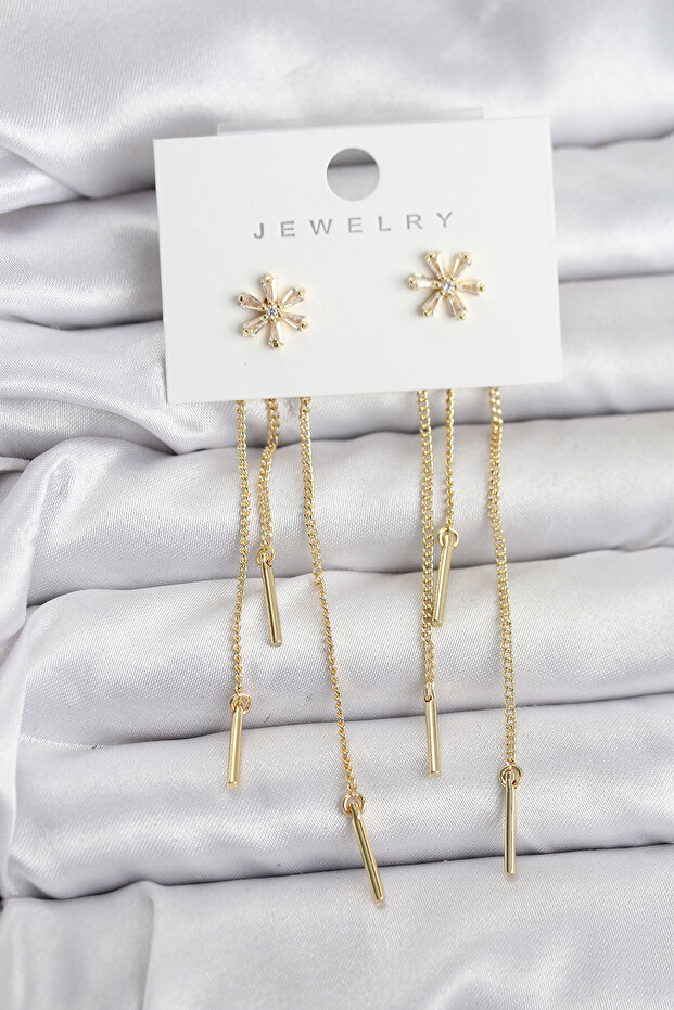 Flower Model Gold Brass Dangle Women's Earrings -