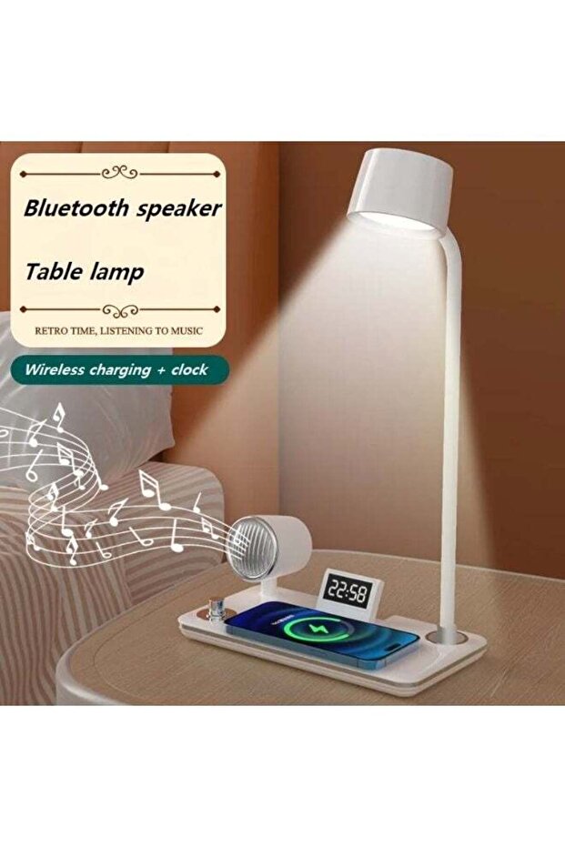 4-in-1 LED Table Lamp with Bluetooth Speaker, Wireless Charging, USB Port & Digital Clock - 3