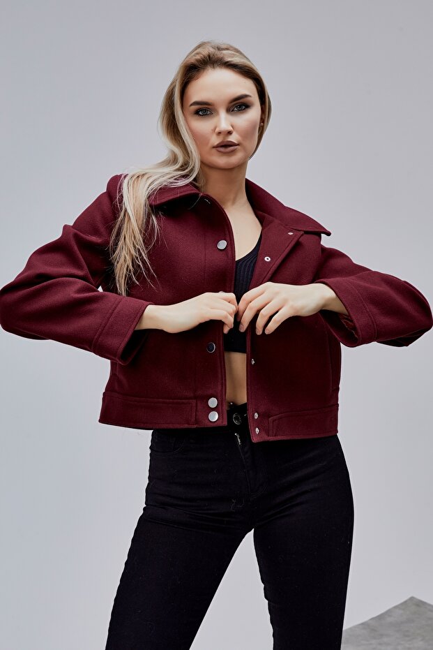 Amelie Burgundy Regular Cashmere Jacket with Snap Closure