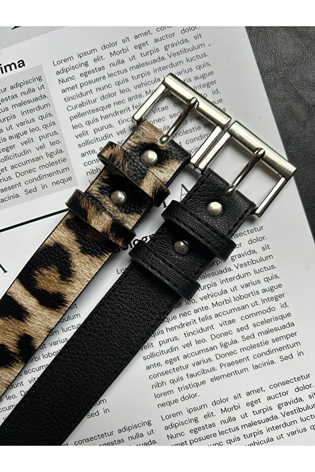 2-Pack Lyric Square Patterned Women's Silver Buckle Belt Jacket Belt Dress Belt Trouser Belt