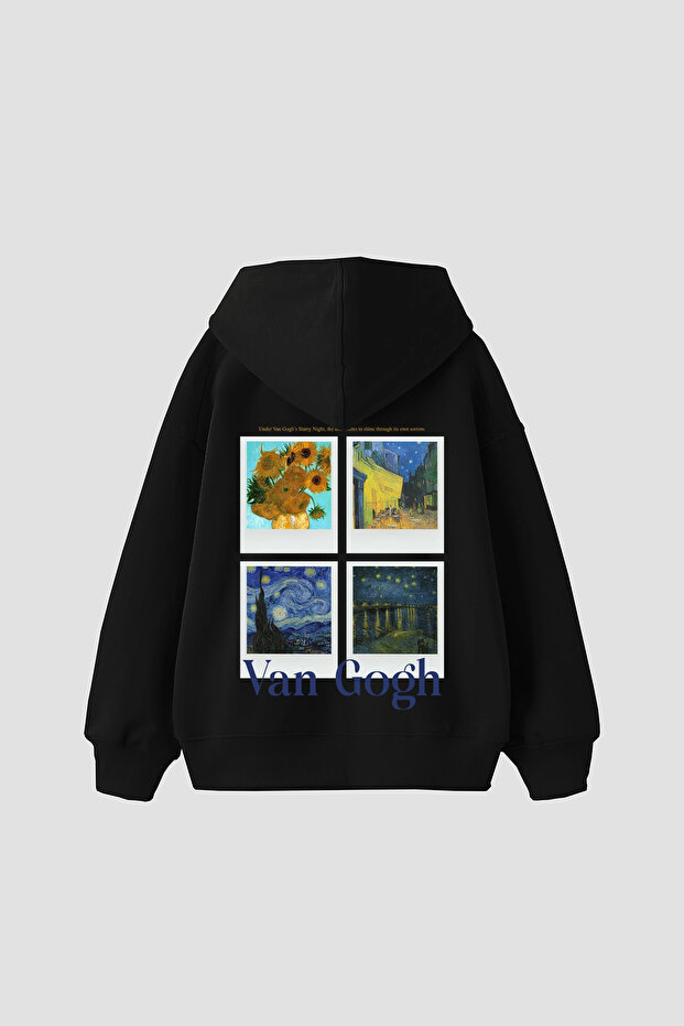 Van Gogh Polaroid Printed Oversized Unisex Black Hoodie
