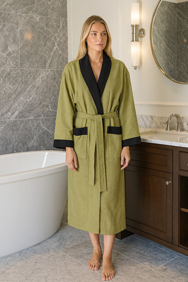 Shawl Collar Pocketed Thin Pique Fabric Unisex Women Men Dressing Gown Bathrobe