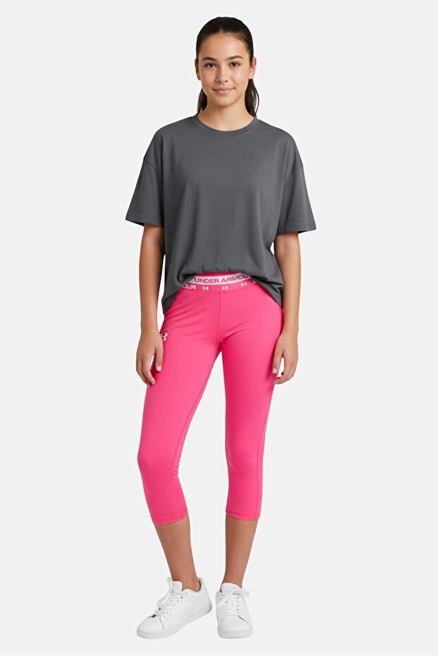 Kids Girl Brand Logo Training Leggings, Neon Pink