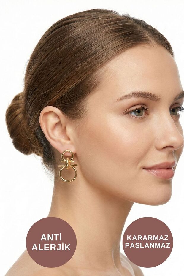 Women's Anti-Allergic Non-Tarnish Waterproof Omega Ring Gold Steel Brand Earrings Models