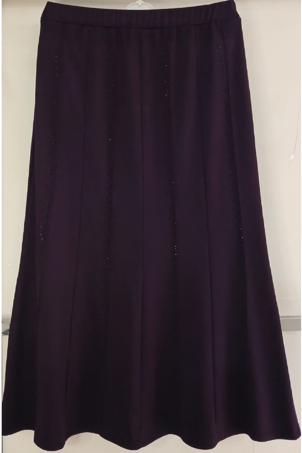 Yildiz Ni̇lay Fabric with Enek Pieces and Stone Details, Model with Elastic Waist, Fish Model, Large Size Skirt