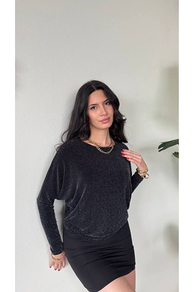 kendinden simli örme bluz - 4