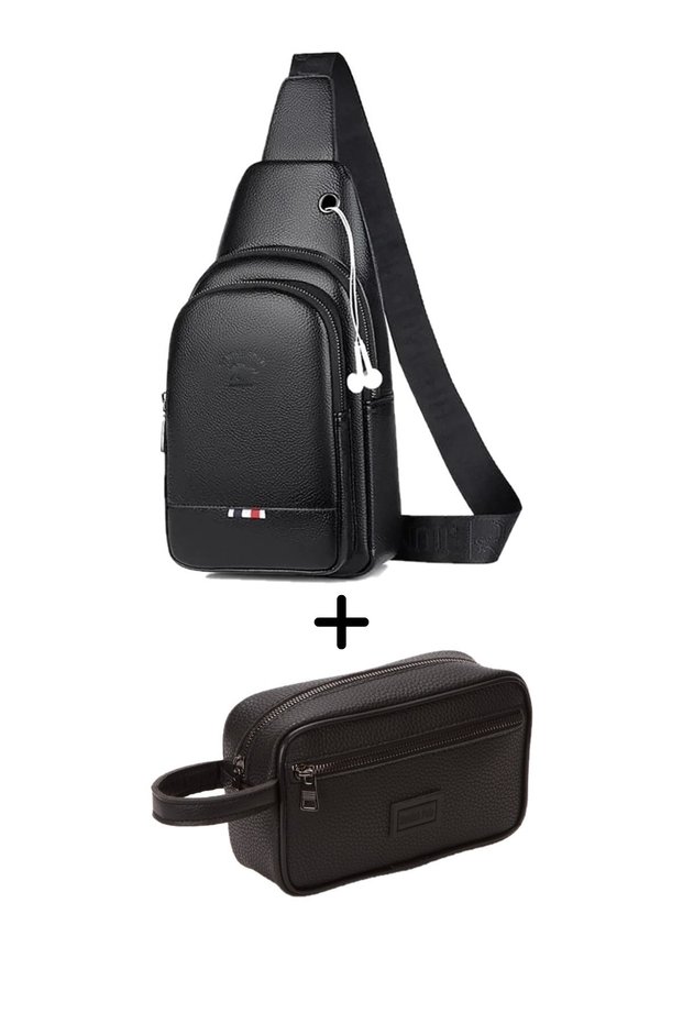 Men's Crossbody Shoulder Bag and Portfolio Clutch Grooming Daily Handbag - Black