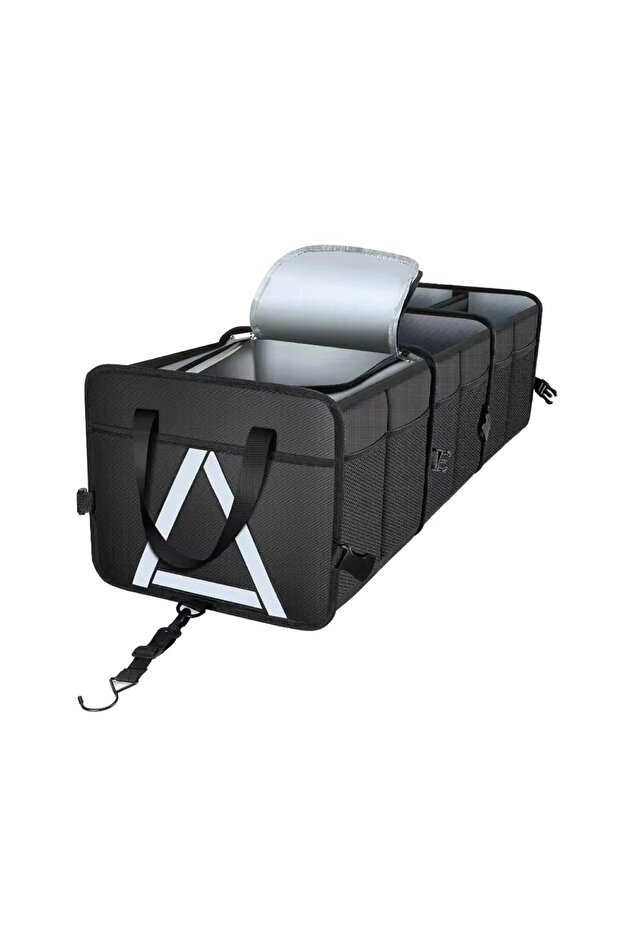 80L Car Trunk Organizer with 3 Compartments, Foldable Design, 30kg Load & Mesh Pockets