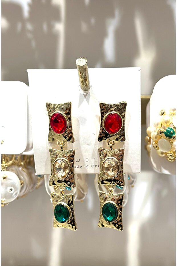 Red Green Christmas Cube with Crystal Stone Pendants