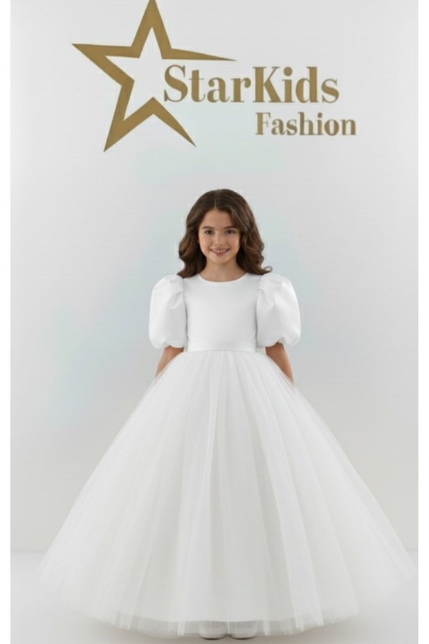 Girls' White Princess Dress, Girls' Pink Bow Dress, Girls' Graduation Dress