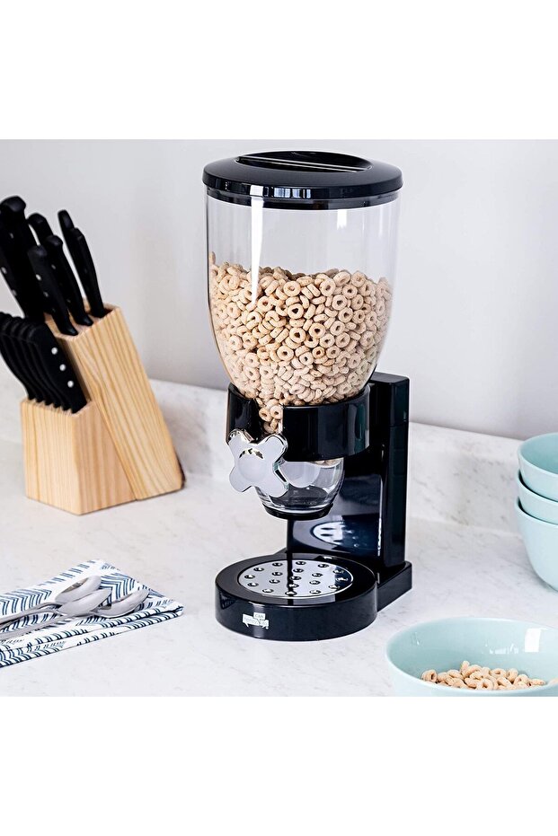 Cereal Dispenser Classic Dry Food Container, 2Litre Kitchen Storage Dispenser Single Black