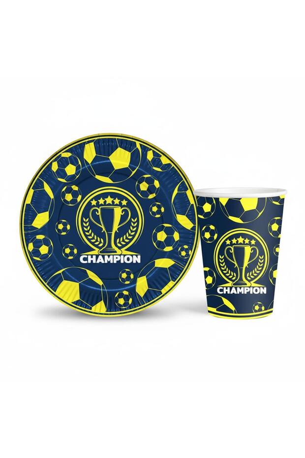 Yellow Navy Blue Fan Plate Cup Set