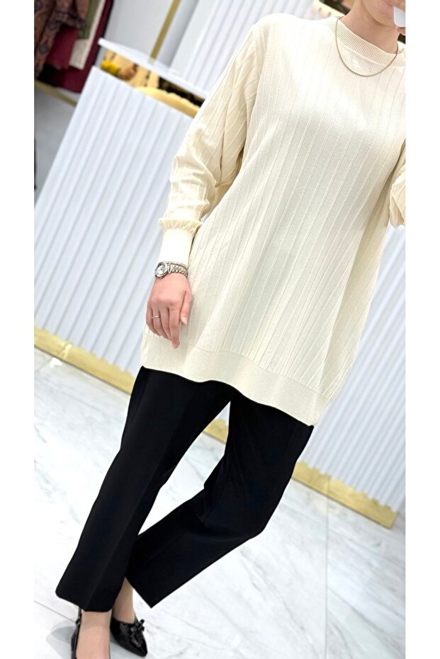 Soğuk Tuşe Oversize Fitilli Tunik - 4