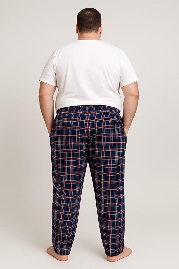 بنطلون رجالي منقوش بمقاس كبير مصنوع من القطن بنسبة 100% مع جيوب وجزء سفلي واحد - 2