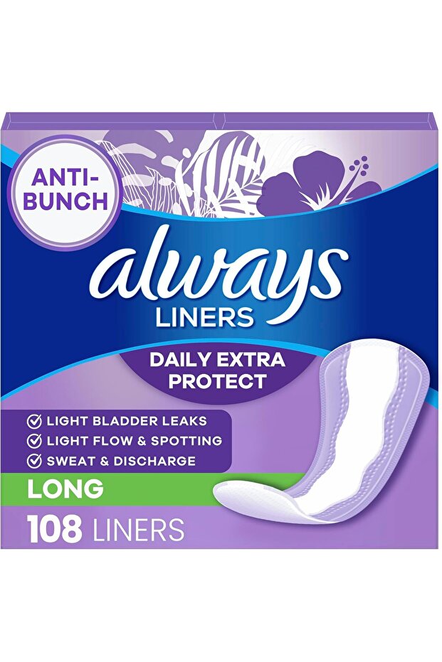 Anti-Bunch Xtra Protection Panty Liners, Light Absorbency, Long, 108 Count