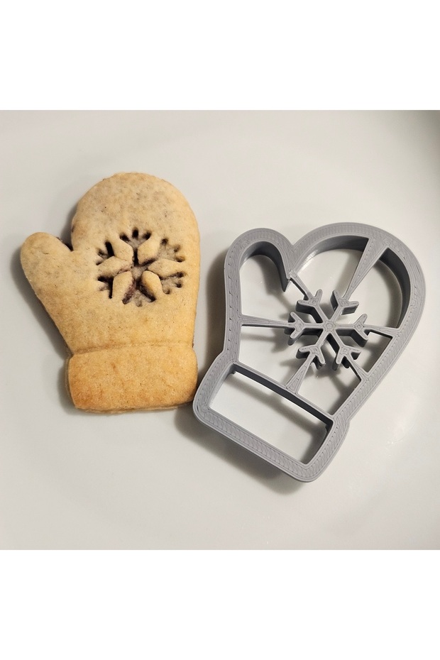 قالب بسكويت على شكل قفازات رجل الثلج مع نقش ندف الثلج - 4