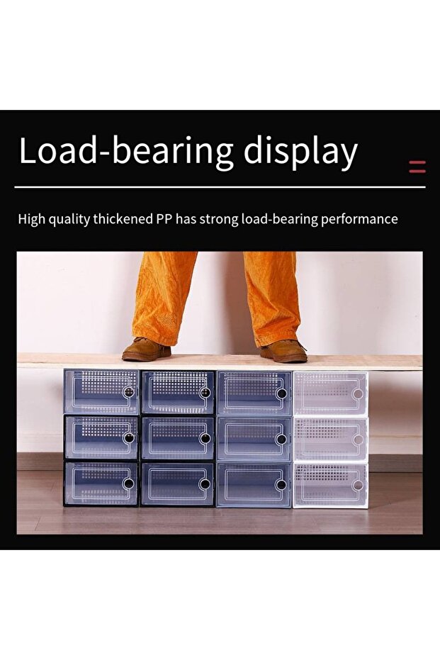 صندوق تخزين أحذية بلاستيكي شفاف قابل للتكديس مع غطاء، 12 قطعة - 4