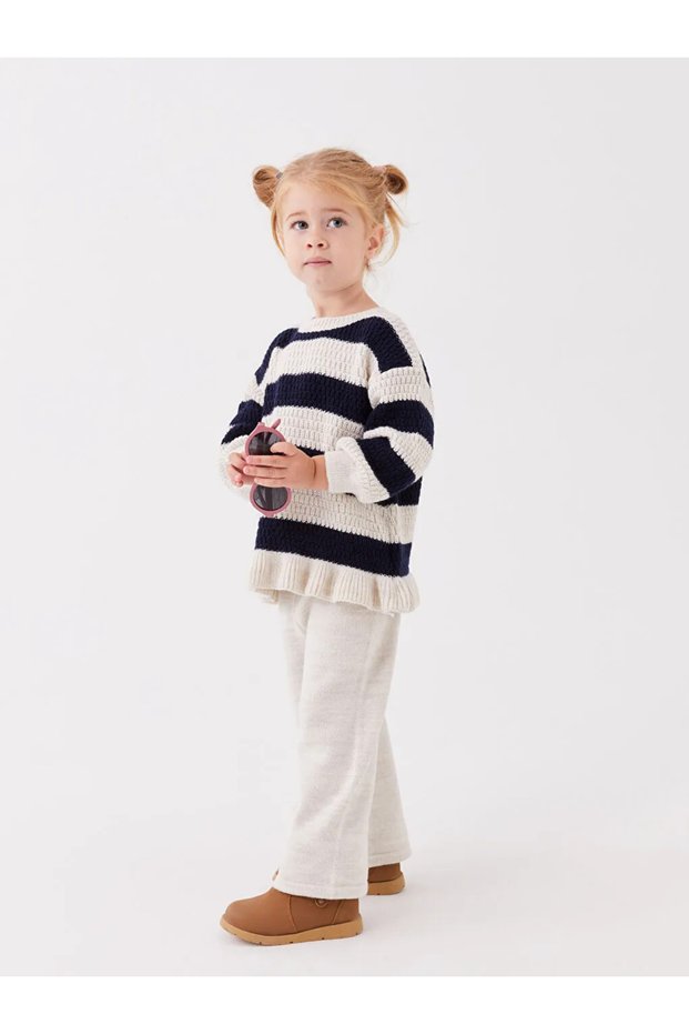 Lcw Baby Navy Blue Crew Neck Baby Girl Knitwear Sweater and Pants 2-Piece Set