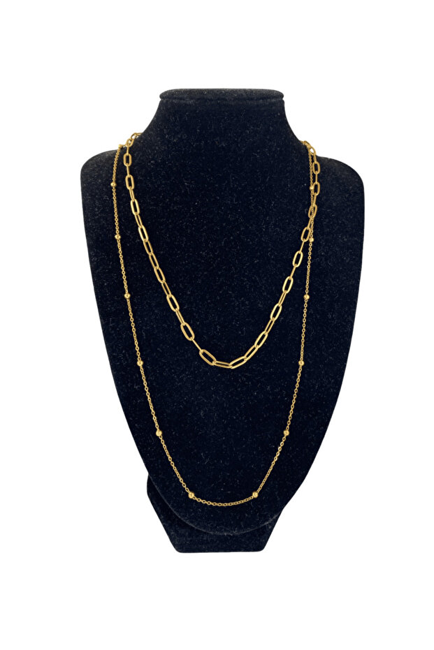 Gold Color Shiny, Stylish and Modern 316L Steel Necklace Set — Double-Layered Elegance