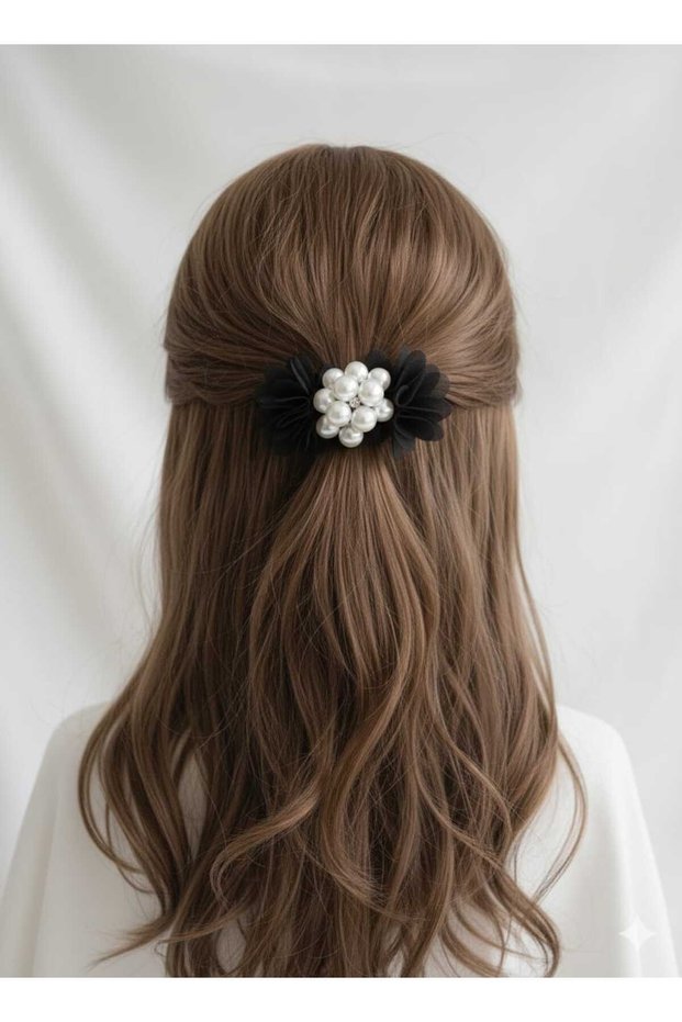 Black Stylish Pearl Floral Luxury Clip Buckle, Hair Accessory, Clip 7cm