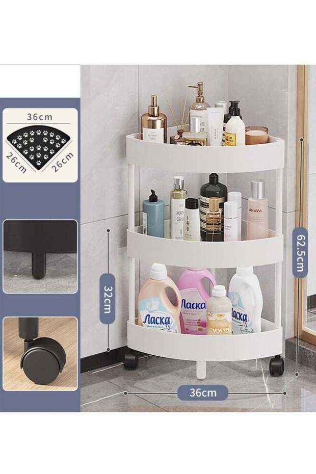 رف زاوية بثلاث طبقات، تركيب بسيط، موفر للمساحة، أبيض - 2