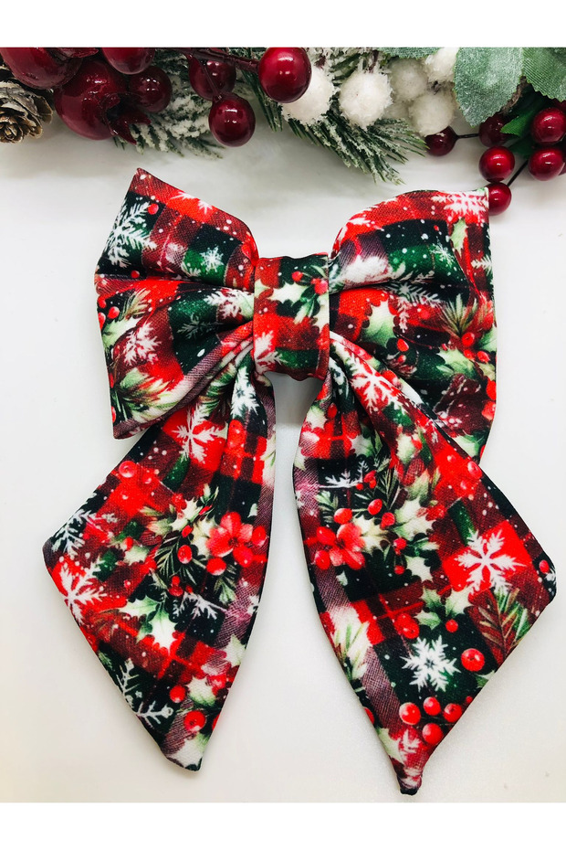 هدية عيد الميلاد على شكل فيونكة أوتوماتيكية، شجرة الصنوبر 🌲 ثلج ⛄️ مشبك شعر منقوش