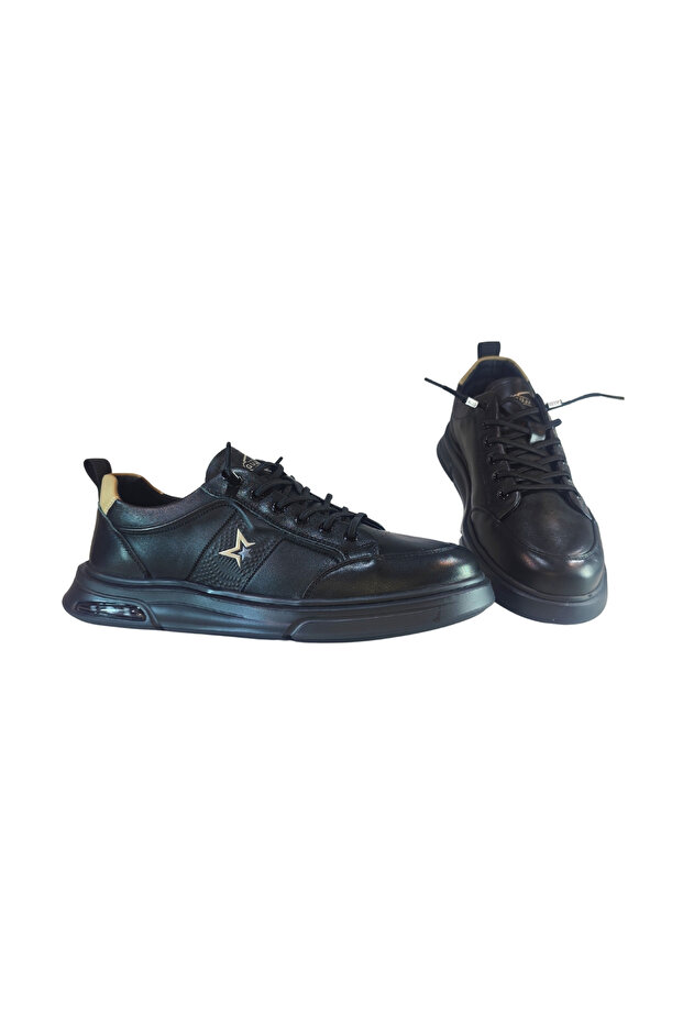 Men's Rubber Lace-Up Closure Genuine Leather Casual Sneakers