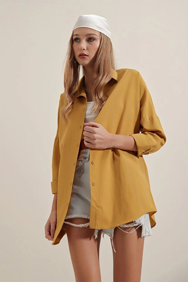 3900 قميص أساسي طويل الحجم - الخردل - 4