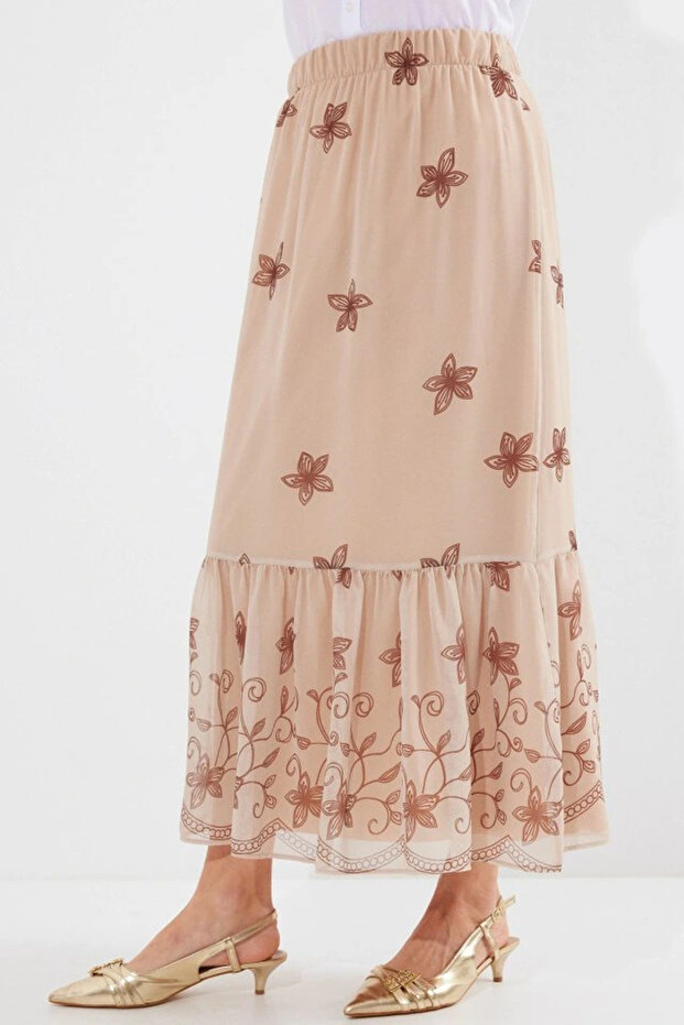 8010 Patterned Chiffon Skirt - Mink - 3
