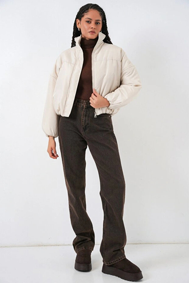 Oversize Bomber Şişme Mont 5124 - Ekru - 2