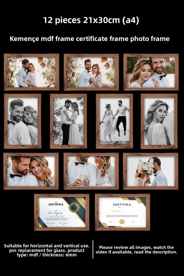 12 Pieces 21X30 Frame - Mdf Frame - Photo Frame - A4 Diploma Frame - Certificate