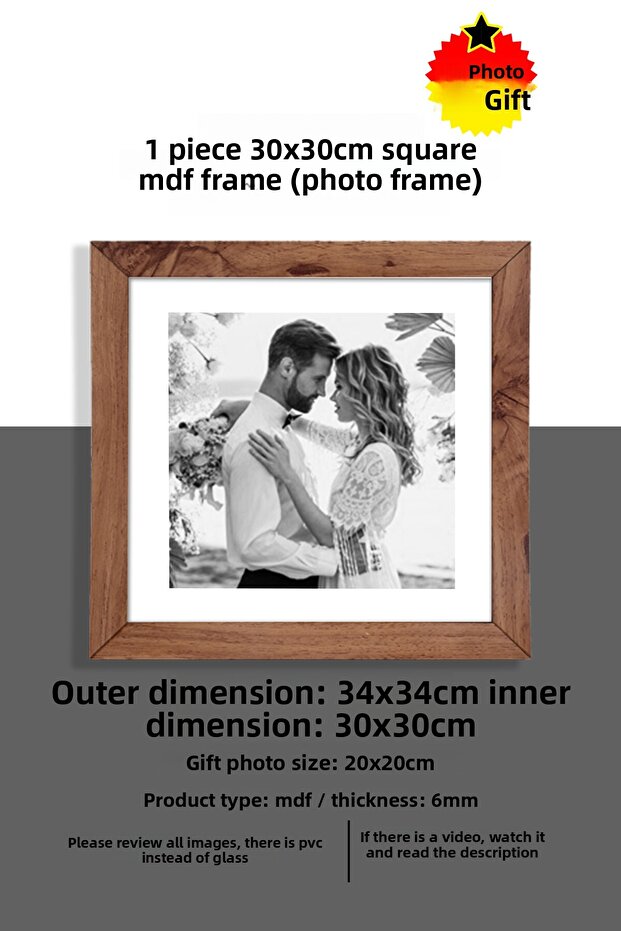 1 قطعة إطار 30x30 - إطار MDF - إطار صور - إطار مربع - مع PVC