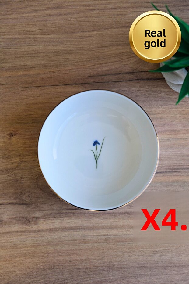 Tabak Evi Porcelain Natura Iris Gold Gilded Bowl 13.50X4Cm 460Cc Set of 4